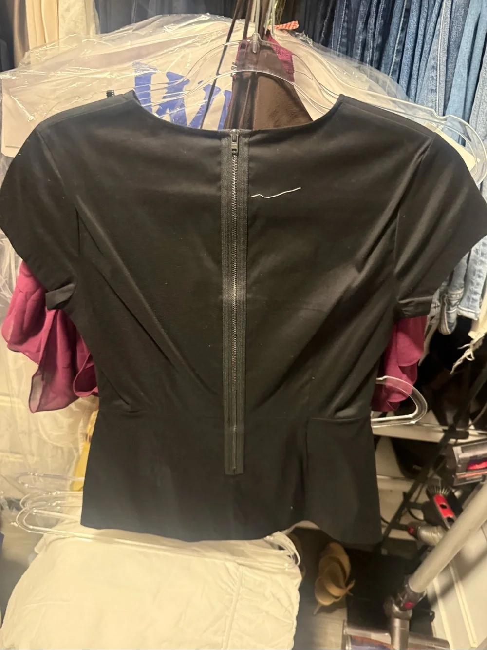 Theory Black Short-Sleeve Peplum Blouse - Picture 3 of 4